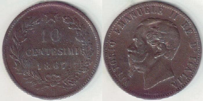 1867 H Italy 10 Centesimi A005808